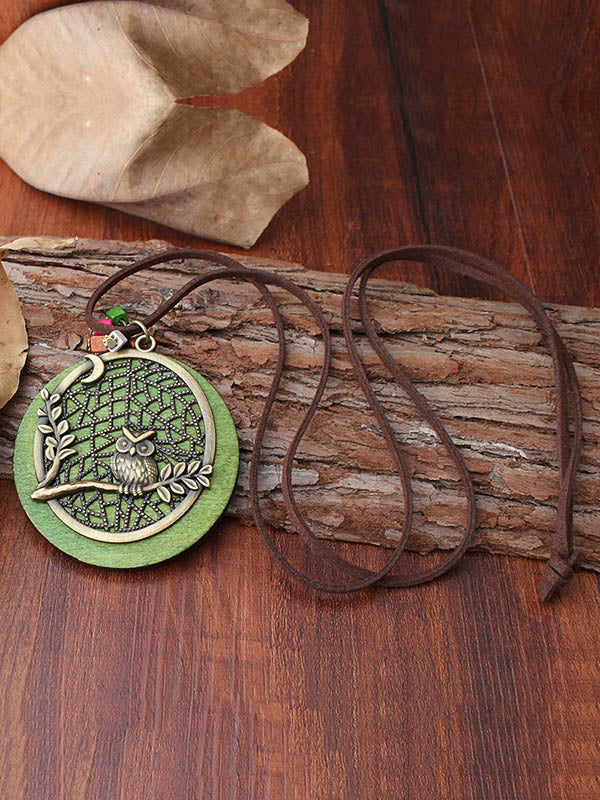 Vintage Wooden Beaded Owl Shape Necklaces Accessories