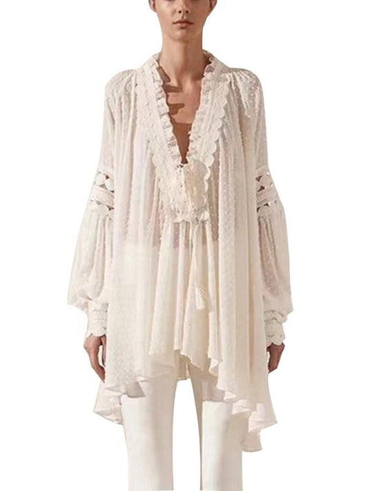 Casual Grenadine V-neck Blouses