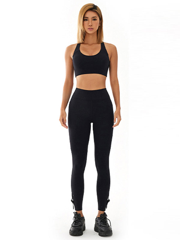 Simple Wrap U-Neck Tanks&Leggings Sports Suits