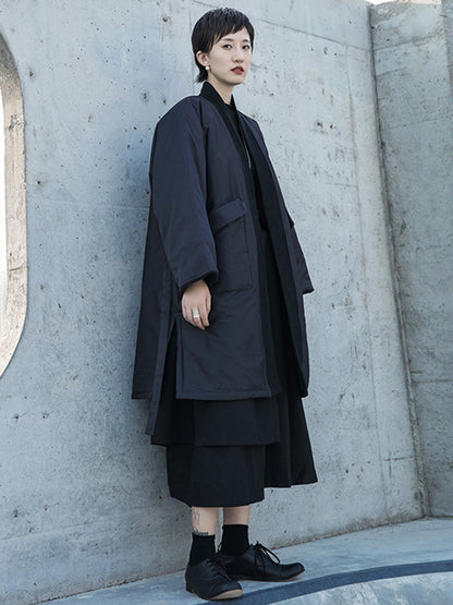 Fashion Solid Color Split-Side Long Sleeves Bandage  Cotton-Padded Coat