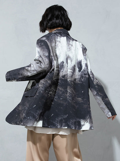 Fashion Tie-Dyed Notched Collar Long Sleeves Blazer