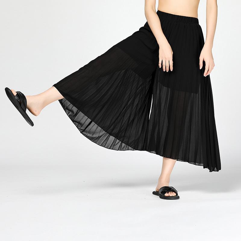 Chiffon Pleated  Ankle Length Wide-Leg Pants
