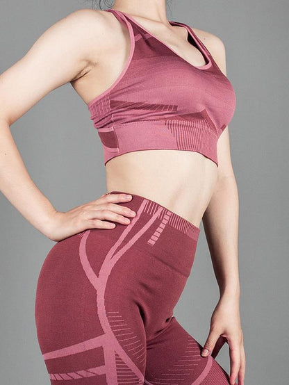 Wrap Striped High-Waisted Bra&Leggings Yoga Suits