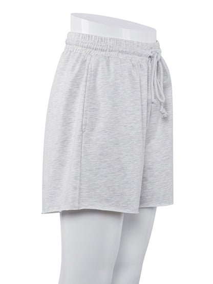 Simple Gray High Waisted Drawstring Sports Shorts