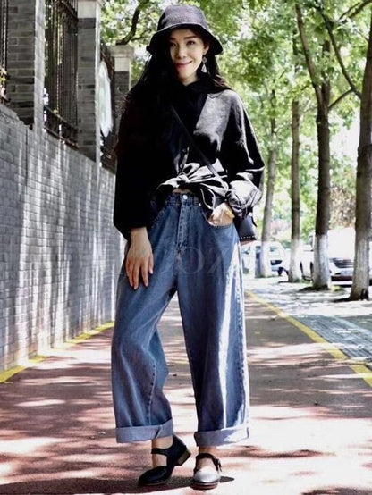Original Adjustable Waist Wide Leg Jean Pants