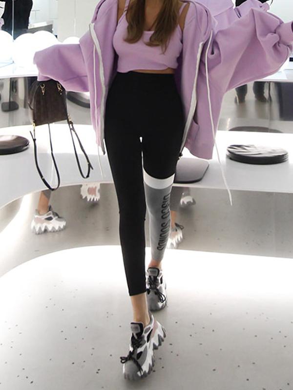 Wrap Letters Printed Contrast Color Leggings