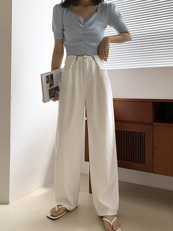 Urban Solid Color Empire Wide Leg Jean Pants