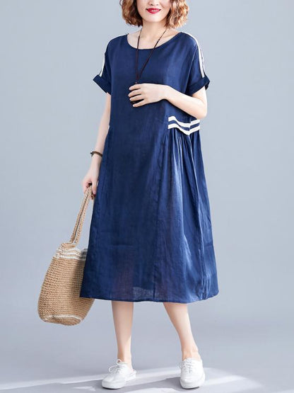 Loose Blue Split-joint Dress