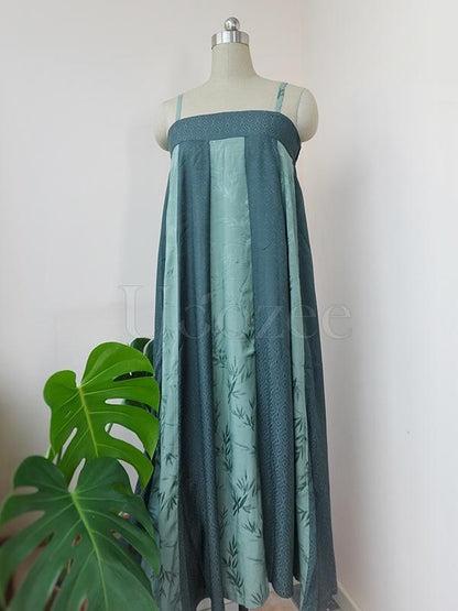Green Striped Bamboo Jacquard Long Dress