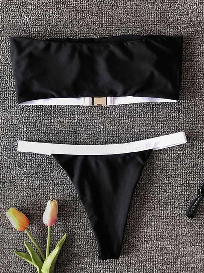 Leopard Contrast Color Bikini Swimsuit