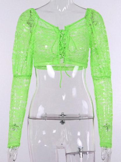 See-through Lace Cropped Shirts