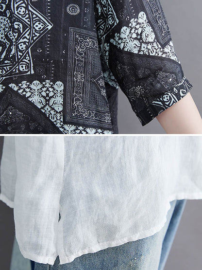 Original Asymmetric Split-Joint Short Sleeves Lapel Blouse Tops