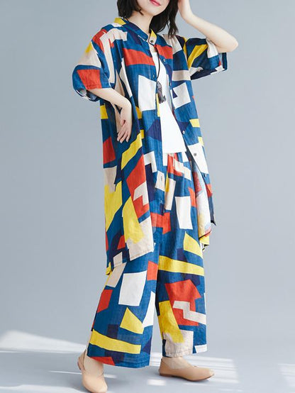 Casual Colorful Cube Printed Suits