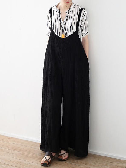 Loose Black Wide Leg Jumpsuits
