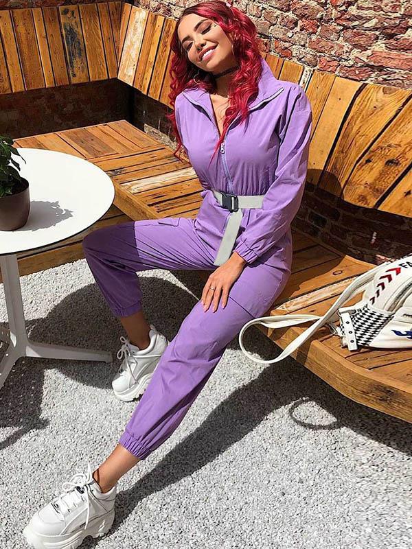 Zipper Belted Overall Jumpsuits