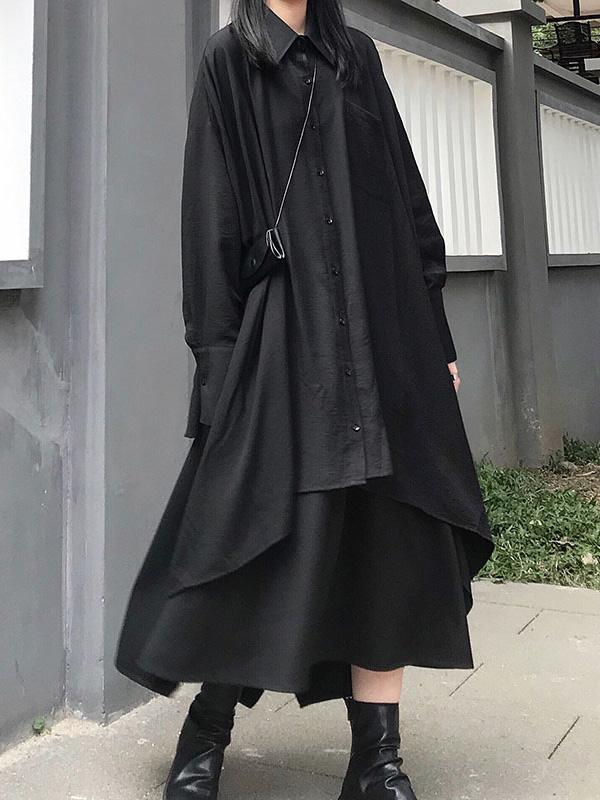 Super Loose A-line Black Long Shirt Dress