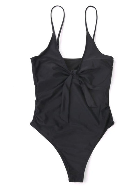 Bowknot Solid Spaghetti Straps One piece Swimwear