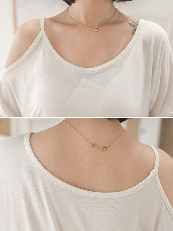 Casual Solid Color Asymmetric Cold Shoulder Spaghetti-Neck T-Shirt