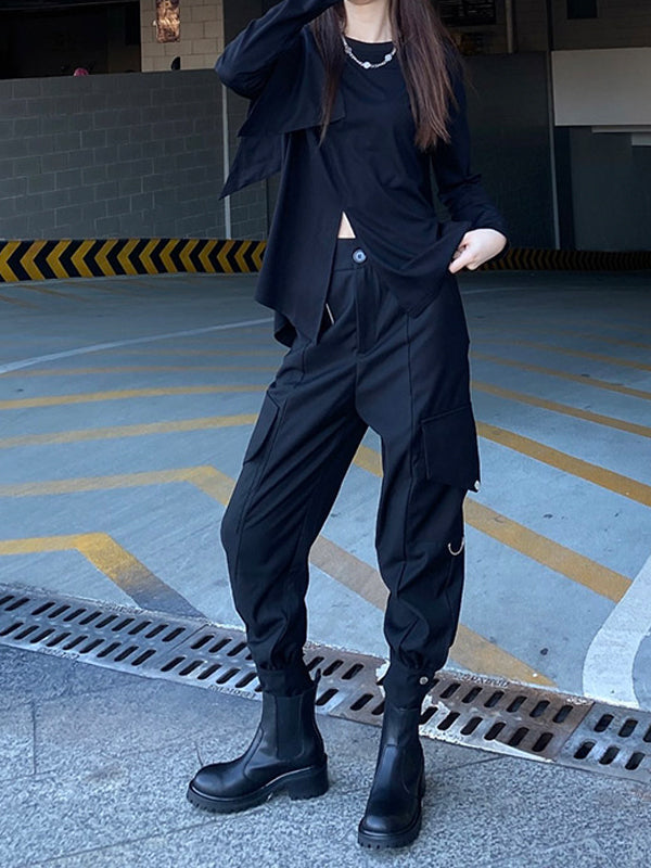 Original Split-Joint Split-Front Long Sleeves T-Shirt Top