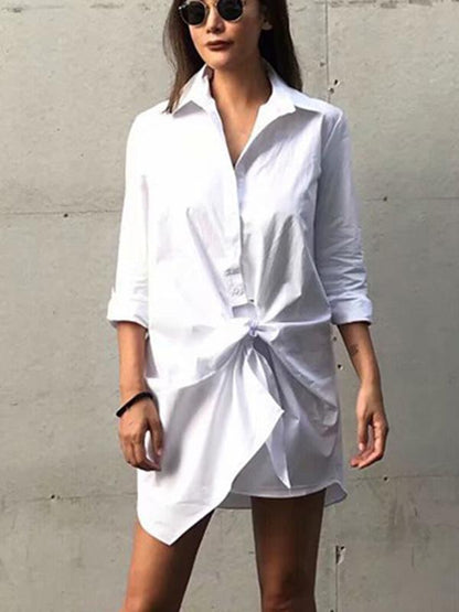 Solid Color Long Sleeveless Shirt Mini Dress