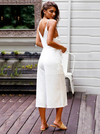 Striped Split-joint Wide Leg Sleeveless Jumpsuits