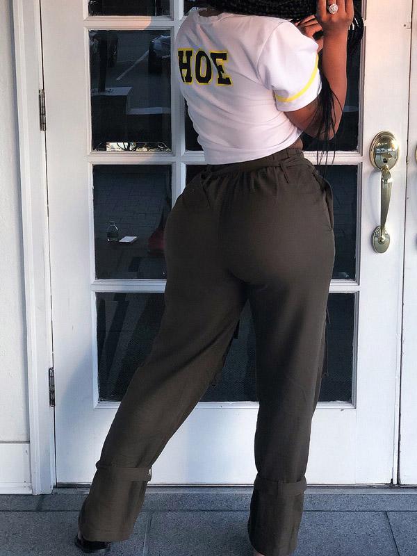 Punk Solid Bandage Pockets Harem Pants