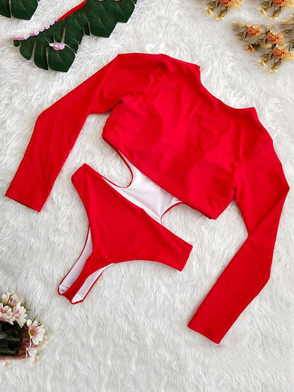 Hollow Long Sleeves One-piece Swimwear