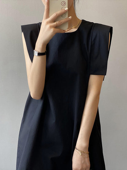 Casual Split-Joint Solid Color Round-Neck Sleeveless Mini Dress