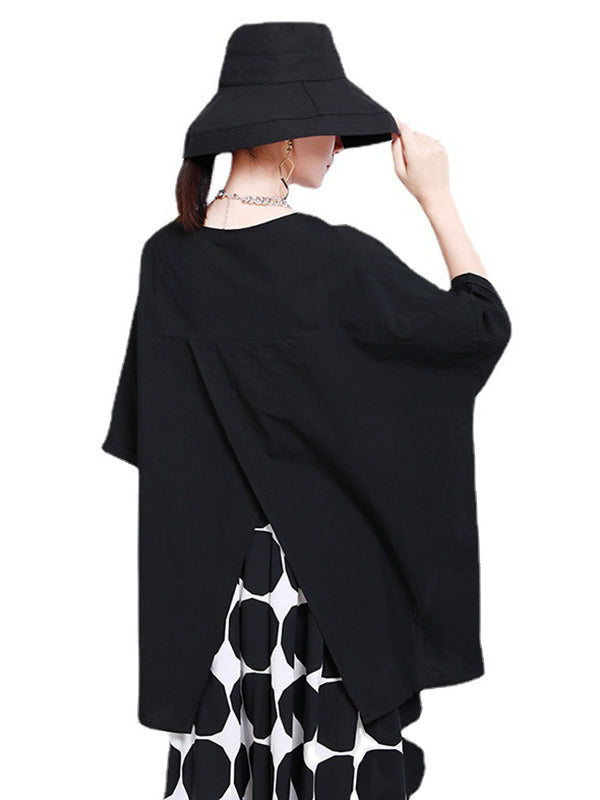 Casual Split-Back Split-Joint With Pocket Solid Color Round-Neck Half Sleeves T-Shirt