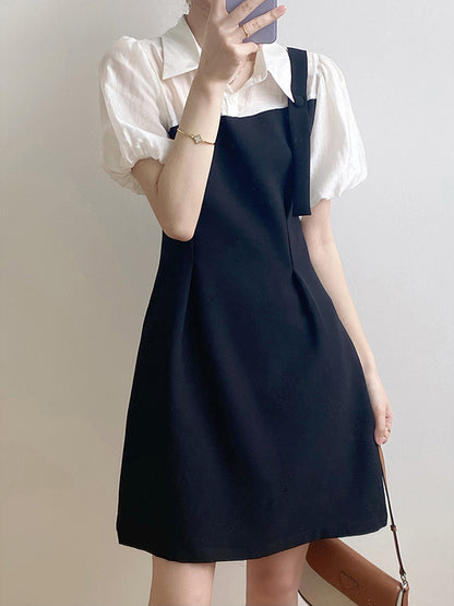 Urban Puff Sleeves Contrast Color False Two Mini Dress