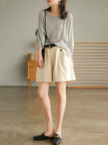 Casual Solid Round-Neck Knitting T-Shirts Tops