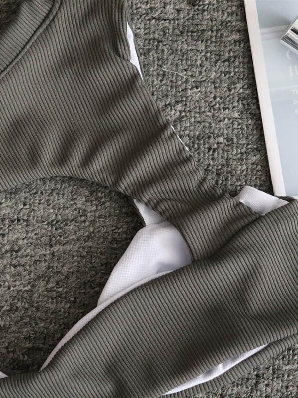 Solid Color Hollow Knotted Split Bikini Swimsuit