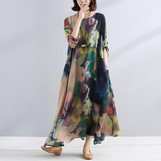 Charming Women Casual Loose Floral Long Sleeve Dress