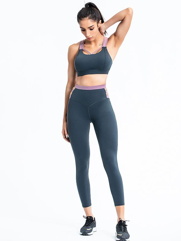 Sexy Sleeveless Contrast Color Yoga Suits