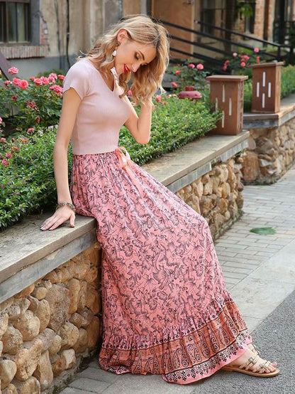 Falbala Printed Elasticity Waist Skirts Bottom