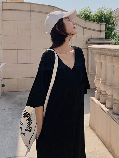 Original Solid V-Neck Dress