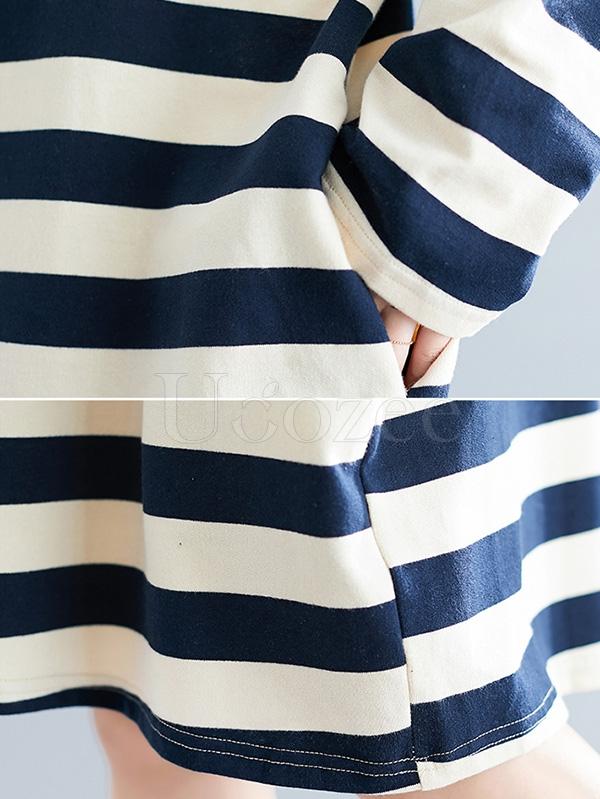 Casual Striped Hoodie Sweatshirt Dress