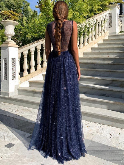 See-through Backless Starry Sky Evening Dress