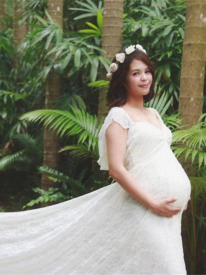 Maternity Lace Falbala Sleeve Maxi Dress