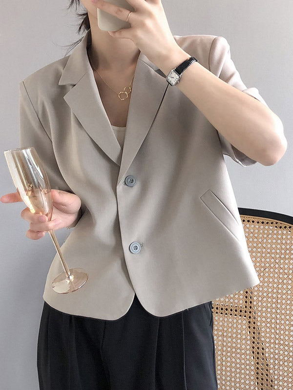 Urban Solid Color Notched Collar Short Sleeves Blazer
