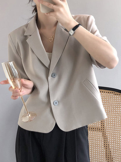Urban Solid Color Notched Collar Short Sleeves Blazer