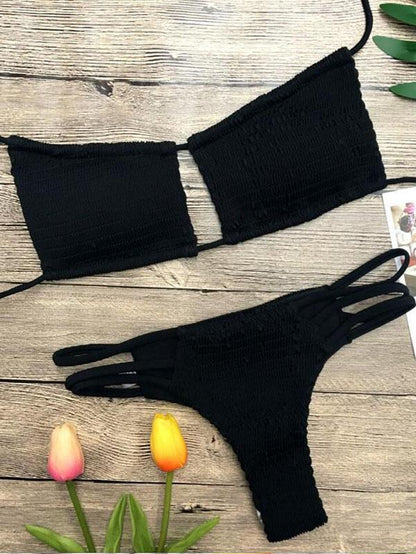Sexy Ruffled Plain Bikinis Swimwear