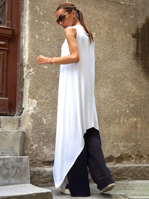 Black&White Loose Soft Asymmetric  Tank Top Long Dress