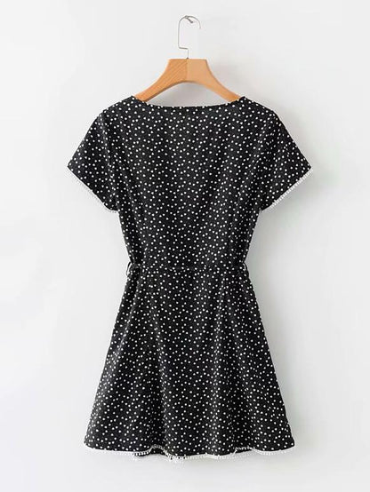 Sexy Lapel Polka-Dot Mini Dress
