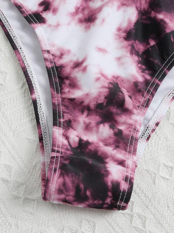 Tie-Dyed Gradient Hollow Bandeau Split Bikini Swimsuit