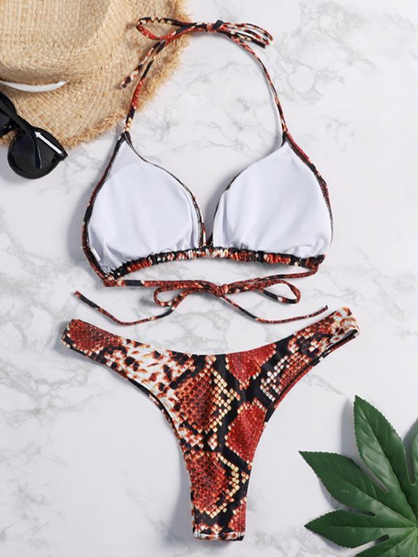 Snakeskini Lace Up Bikini Swimsuit