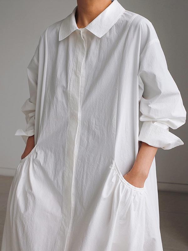 Urban White Lapel Long Shirt Dress
