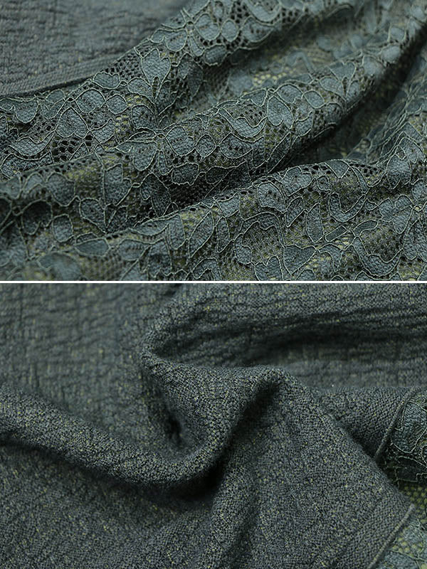 Artistic Retro Solid Color Split-Joint Embroidered Hollow Lace Stand Collar Long Sleeves Knitted Sweater Dress