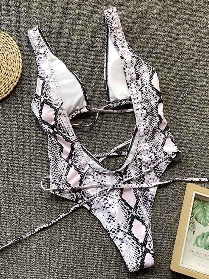 Leopard&Snakeskin Scrunch One Piece Swimsuit