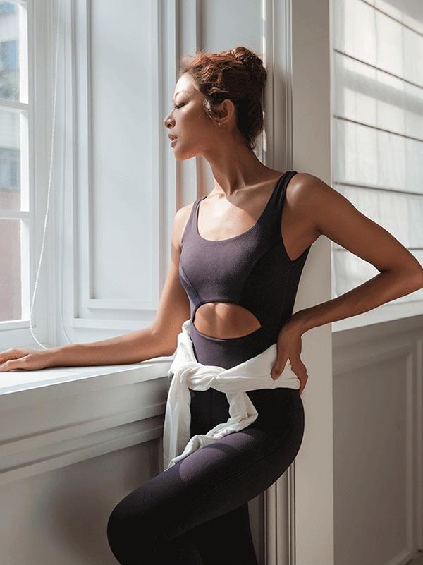 Solid Backless Yoga Jumpsuits